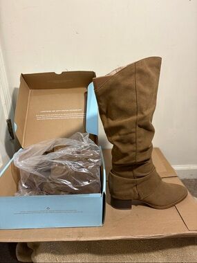 Brown Knee-High Slouchy Faux Suede Boots